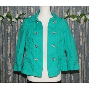 White House Black Market Green Pea Coat Jacket Size 0 3/4 Sleeve Pockets